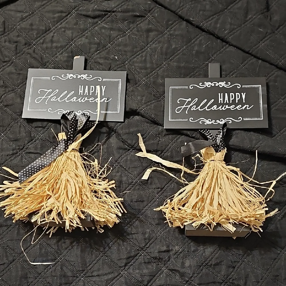 Nwt 2 Halloween Straw Broom Decorations